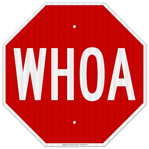 Whoa Sign, 18x18 Inches, 3M EGP Reflective .063 Aluminum, Fade Resistant, Made in USA by Sigo Signs
