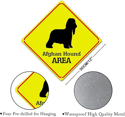 Caution Afghan Hound Crossing XING Tin Sign Afghan Hound Dog Area Warning Street Sign Afghan Hound Novelty Caution Road Sign for Yard Garage Garden Outdoor Porch 12x12in