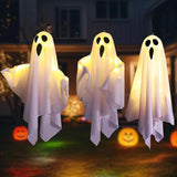3Packs Halloween Light Up Hanging Ghost Halloween Ghost Decorations with LED Light Spooky Ghost Ornaments for Home Tree Garden Yard Party Décor and Holiday Decorations(White)