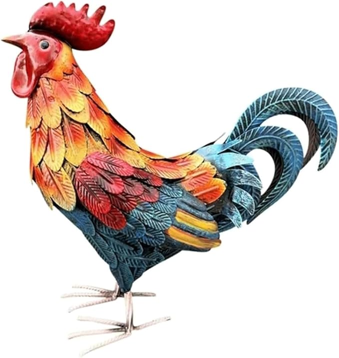 Garden Statues Metal Rooster Decor 12" Tall Indoor Outdoor Metal Rooster Yard Statue Decoration Outdoor Garden Statues Metal Chicken Yard Ornaments Decor