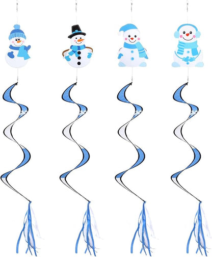 Beeveer 4 Pcs 51'' Snowman Wind Socks for Outdoor Winter Wind Spinners Winter Snowflake Spirals Streamers Hanging Nylon Fabric Snowman Windsock for Christmas Holiday Yard Balcony Outdoor Decorations