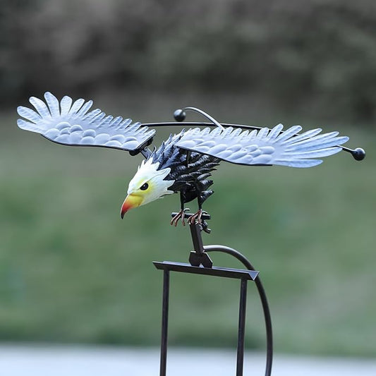 Swinging Eagle/Owl Decorative Wind Spinner for Yard and Garden, Outdoor Metal Windmill Art, Lawn Spinner, Garden Stake Kinetic Sculpture