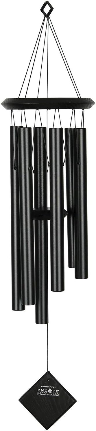 Woodstock Wind Chimes of Pluto Chimes for Outside, 27" Black Wood Small Light Sound Chime Décor for Outdoor Garden, Patio, Porch, Encore Collection