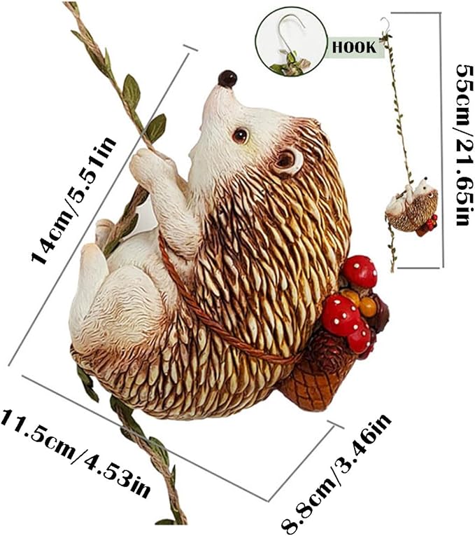 Climbing Hedgehog Tree Hugger Garden Animal Statue Resin Sculpture Yard Decor for Outside, Funny Tree Climber Figurine Outdoor Patio Lawn Ornaments
