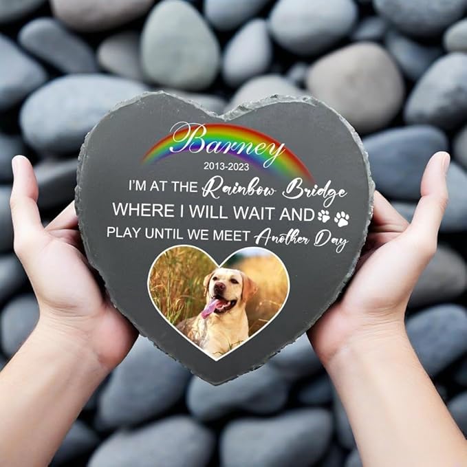 EBONY Personalized Pet Memorial Garden Stones for Dog or Cat Headstone Custom Pet Memorial Stone Customize with Name and Date Message Gift for Loss of Dog & Cat Lover (Heart)