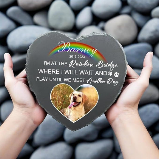 EBONY Personalized Pet Memorial Garden Stones for Dog or Cat Headstone Custom Pet Memorial Stone Customize with Name and Date Message Gift for Loss of Dog & Cat Lover (Heart)