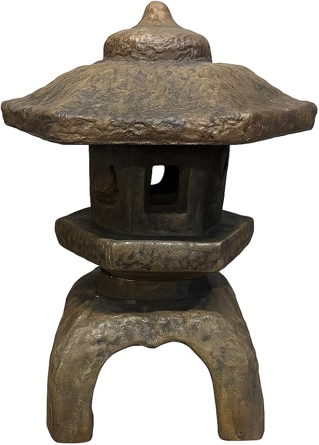 Solid Rock Stoneworks Medium 3-Piece Japanese Garden Lantern – 22" Tall – Espresso Stain – Cast Concrete Outdoor Statue – 62 lbs – 12" Base – Zen Decor for Yard, Patio, or Pond