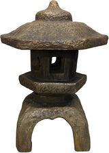 Solid Rock Stoneworks Medium 3-Piece Japanese Garden Lantern – 22" Tall – Espresso Stain – Cast Concrete Outdoor Statue – 62 lbs – 12" Base – Zen Decor for Yard, Patio, or Pond