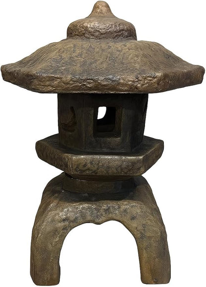 Solid Rock Stoneworks Medium 3-Piece Japanese Garden Lantern – 22" Tall – Espresso Stain – Cast Concrete Outdoor Statue – 62 lbs – 12" Base – Zen Decor for Yard, Patio, or Pond