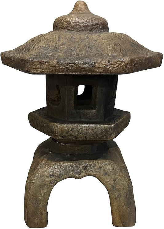 Solid Rock Stoneworks Medium 3-Piece Japanese Garden Lantern – 22" Tall – Espresso Stain – Cast Concrete Outdoor Statue – 62 lbs – 12" Base – Zen Decor for Yard, Patio, or Pond