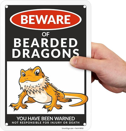 SmartSign Funny Beware Of Bearded Dragons Warning Sign - 10"x7", 40 mil Laminated Rust-free Aluminum - Metal Signs for Wall Decor, Outdoor, Patio, Gifts, Cafe - Dragon Theme, Made in USA