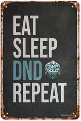 Retro Tin Signs Eat Sleep Dnd Repeat Vintage Metal Wall Decor for Home,Garden,Office,and Outdoor Aesthetic Room Decor and Wall Art 8x12IN