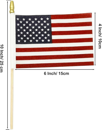 TOPFLAGS 4x6 Small American Flag on Stick 12 Pack Mini US Flags 4x6 Inch Kid-Safe Spear Top Pole for Outside 4th of July Memorial Day USA 250th Anniversary Patriotic Decorations