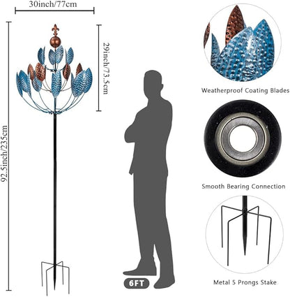 Stargarden Outdoor Metal Large Wind Spinners, 360 Degrees Swivel Kinetic Wind Sculptures-30 Dia*92.5" H Large Windmill, Metal Yard Art Garden Decor