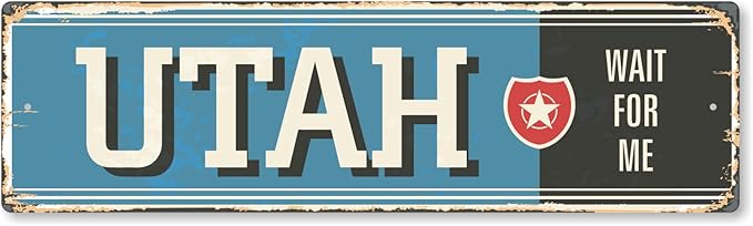 SmartSign 4 x 14 inch Utah State Vintage Metal Sign “Wait For Me”, 40 mil Rustproof Aluminum with Clear Overcoat, Retro Wall Décor, Multicolor, Made in USA