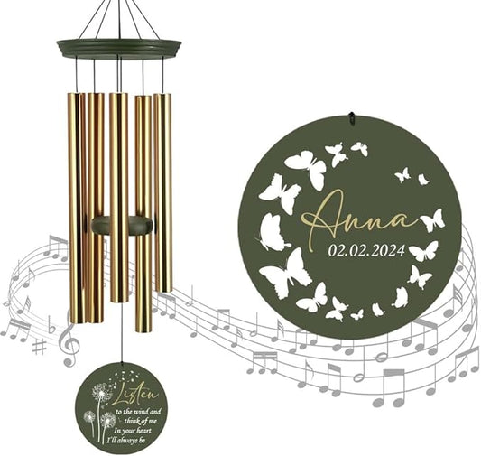 ASTARIN Memorial Butterfly 36" Wind Chimes, Personalized Name Sympathy Wind Chime, in Memory of Loss Mom Loved One, Large Deep Tone Bereavement Windchimes for Clearance(Produced in USA)