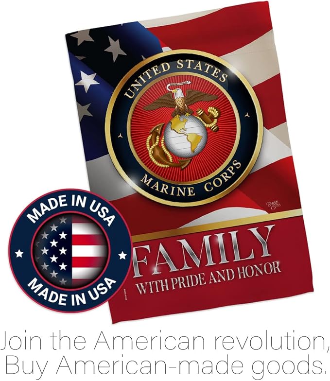US Marine Family Honor House Flag - Armed Forces Corps USMC Semper Fi United State American Military Veteran Retire Official - Banner Small Garden Yard Gift Double-Sided Made in USA 28 X 40