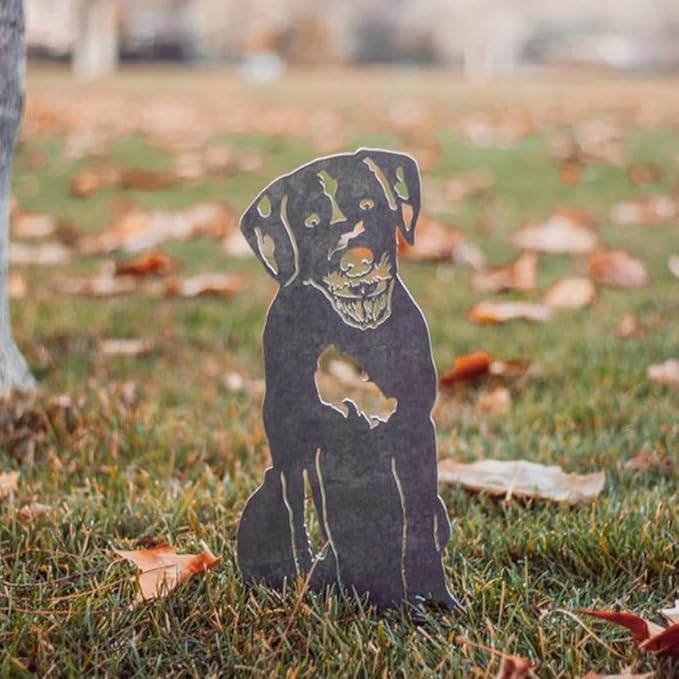 Dog Style Metal Puppy Silhouette Garden Statues French Bulldog/Doberman Pinscher Backyard Lawn Stakes, Festival Decorations & Yard Decor Iron Art (T)