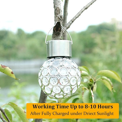 2 Pack Hanging Solar Light Outdoor, Decorative Solar Powered Waterproof Ball Shaped Night Light, Hanging Globe Solar Lights for Gardens, Yards, Patios, Lawns (White Light)