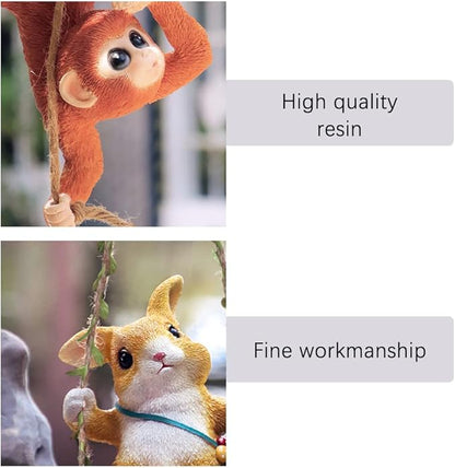 WAYUTO Swing Garden Rabbit Statue Ornament Decorative Hanging Hammock Animal Figurines Cute Resin Rabbit Figure Outdoor Funny Garden Decor for Patio Yard Lawn Fence Pathway Backyard Landscape Tree