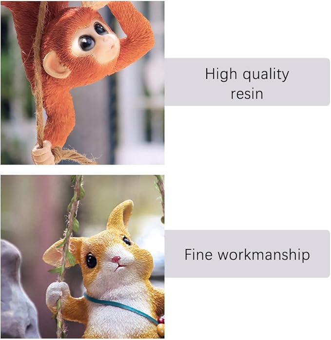 WAYUTO Swing Monkey Garden Statue Ornament Decorative Hanging Hammock Animal Figurines Cute Resin Monkey Figure Outdoor Funny Garden Decor for Patio Yard Lawn Fence Pathway Backyard Landscape Tree