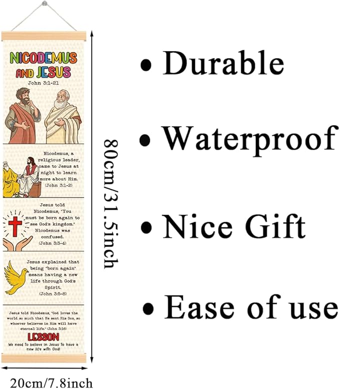Religious Poster, Nicodemus and Jesus Poster, Bible Story Canvas Banner, Church Decoration for Wall, Church Activity Kids, Family Hanging of Scripture and Words Decorations 12
