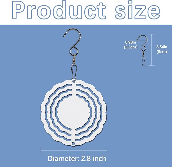 50 Pcs Sublimation Wind Spinner Blanks Bulk USA Warehouse Aluminum Metal Wind Spinners Hanging Sublimation Ornaments for Heat Press Transfer Sublimation Blank Wind Spinners DIY Gift