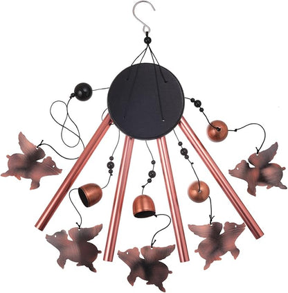 Outdoor Flying Pig Wind Chimes, Pigs WindChimes, Gift Wind Chime, Red Copper Flying Pigs Wind Bell, Gifts for Women, for Home, Garden, Indoor, Outdoor Decoration, Garden Fly Pigs Wind Chimes