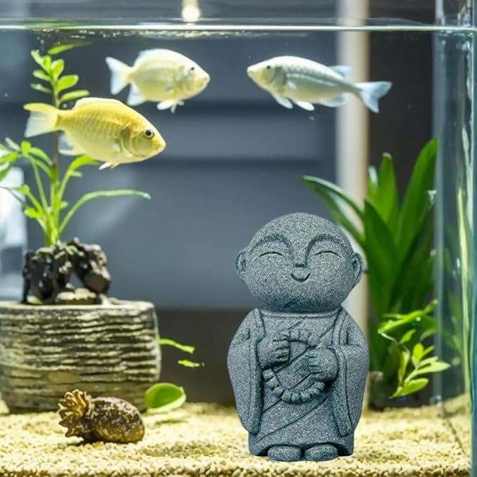 Mini Monk Buddha Statue Sandstone Statues Zen Monk Praying Statue Sculptures for Wealth Good Luck Feng Shui Decor Home Fish Tank Aquarium Garden (Style 11)