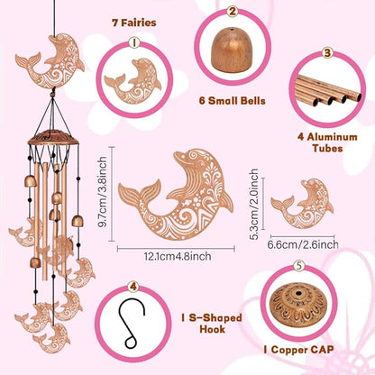 Wind Chimes for Outside, Dolphin Moon Aluminum Tube Windchime Melodious Melodic for Porch Patio Garden Decor, Unique Metal Memorial Wind Chimes Housewarming Gifts for Friends and Family