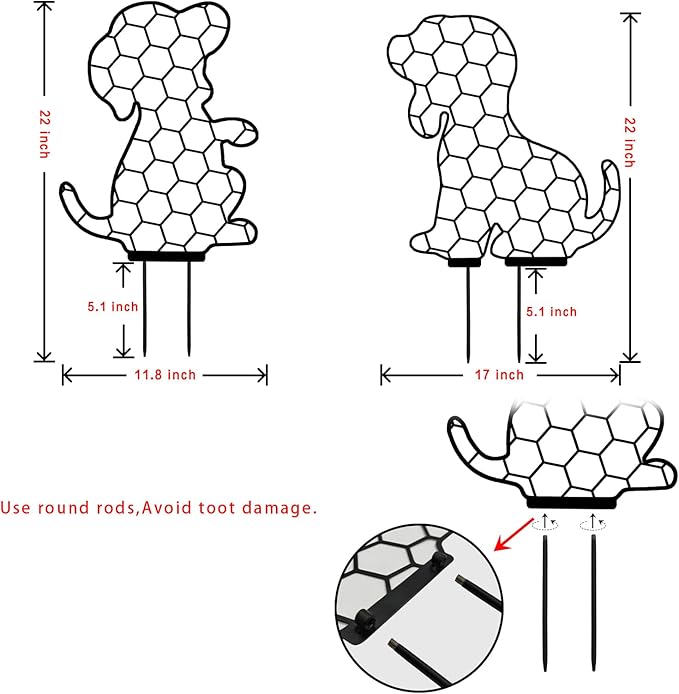 Metal Trellis Dog Garden Statue, Outdoor Metal Dog Stakes Gifts for Mother Father, Animal Art Lawn Garden Stakes 17 Inch, Set of 2