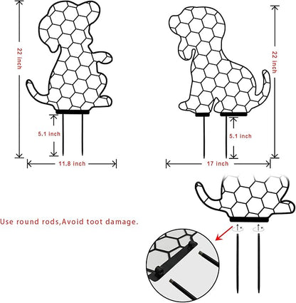 Metal Trellis Dog Garden Statue, Outdoor Metal Dog Stakes Gifts for Mother Father, Animal Art Lawn Garden Stakes 17 Inch, Set of 2