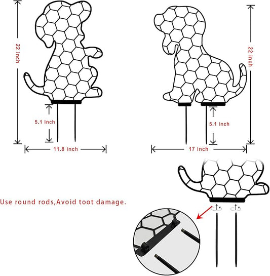 Metal Trellis Dog Garden Statue, Outdoor Metal Dog Stakes Gifts for Mother Father, Animal Art Lawn Garden Stakes 17 Inch, Set of 2