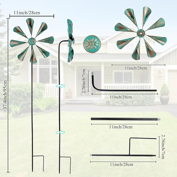 DREAMYSOUL 2 Pack Wind Spinners Outdoor, 10" Dia Metal Pinwheels for Yard and Garden, Kinetic Wind Sculptures & Spinner Outside (Bronze)