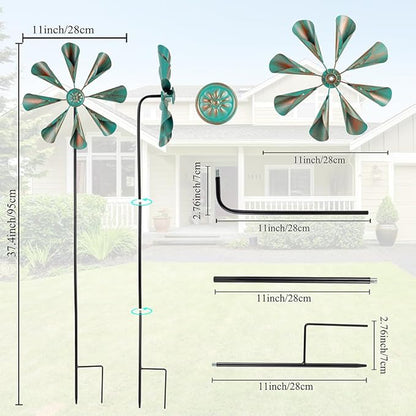 DREAMYSOUL 2 Pack Wind Spinners Outdoor, 10" Dia Metal Pinwheels for Yard and Garden, Kinetic Wind Sculptures & Spinner Outside (Bronze)
