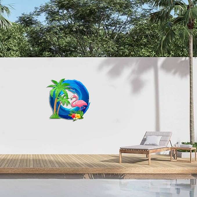 MeMate Flamingo House Metal Sign, Personalized Name Outdoor Sign, Flamingo House Outdoor Decor for Porch Deck Backyard Patio Pool, 8 to 24 inches