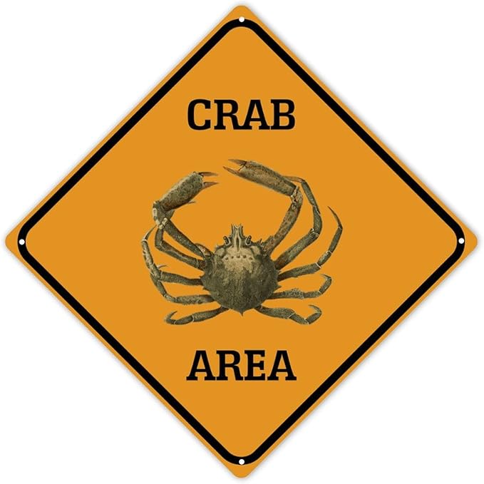 Caution Crab Crossing XING Tin Sign Crab Area Warning Street Sign Ocean Animal Novelty Caution Road Sign for Outdoor Home Driveway Garden Yard Park 15x15in