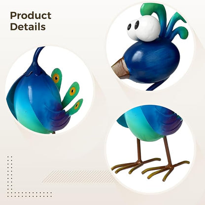 Metal Bird Yard Decor Outdoor, Figurine Bird With Eyes Big, Art Sculpture Gradient Green Blue Colorful, Statue Garden For Lawn, Patio, Backyard, Courtyard