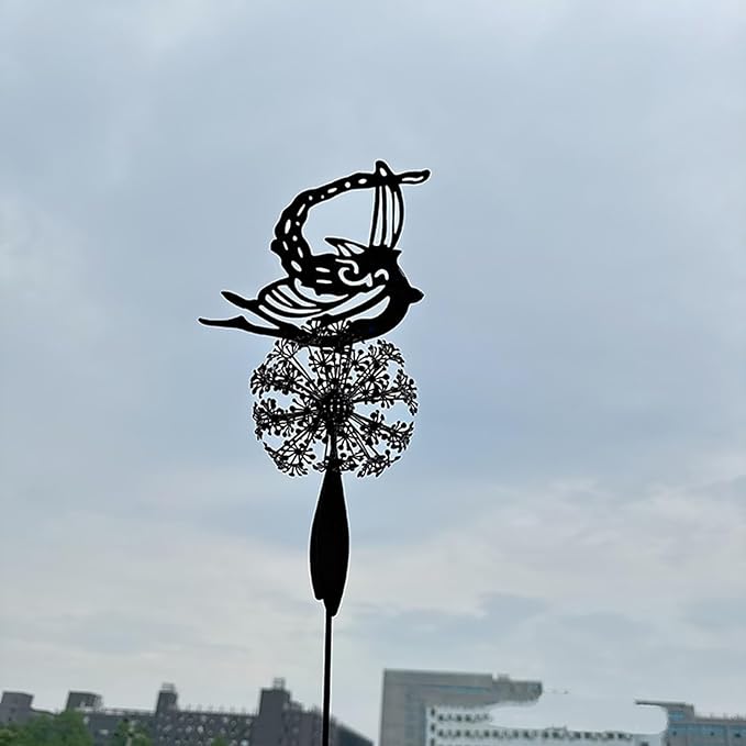 Flower Fairy Dancing with Dandelion Garden Sculpture,Angel Metal Ornaments Stainless Steel Statue Decorations,Wonderland Outdoor Yard Lawn Patio Stakes Sculptures Decor (G)