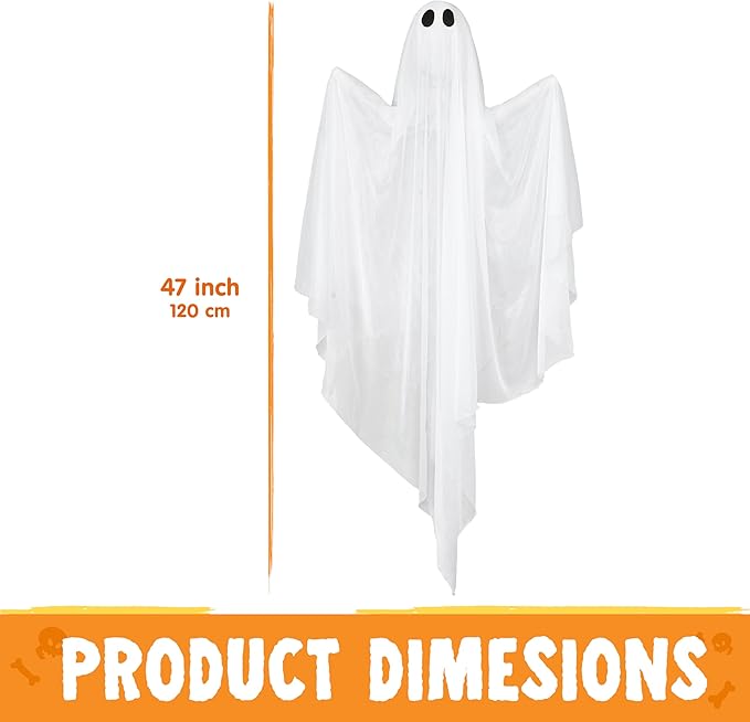 JOYIN 2 Pcs 47” Halloween Light up Hanging Ghost Decoration Outdoor, Halloween Hanging Ghosts Decoration with Blue LED Light for Front Yard Patio Lawn Garden Party Decor Indoor Outdoor