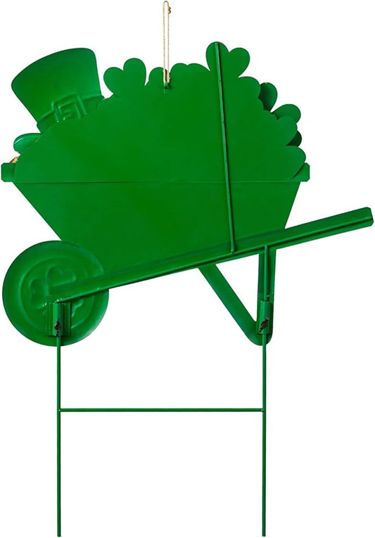 Glitzhome Metal St. Patrick's Yard Signs, Shamrocks Wagon Garden Stakes, 24"H Wall Decor Yard stake for Home Party Yard Lawn Patio Outdoor Decoration
