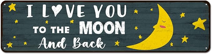 Love Home Wall Decor, Tin Sign Gift for Husband, Wife, Boyfriend, Girlfriend, Weddings, Anniversary, Birthday, Valentine’s day, 4"x16" - I Love You to the Moon And Back