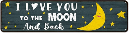 Love Home Wall Decor, Tin Sign Gift for Husband, Wife, Boyfriend, Girlfriend, Weddings, Anniversary, Birthday, Valentine’s day, 4"x16" - I Love You to the Moon And Back