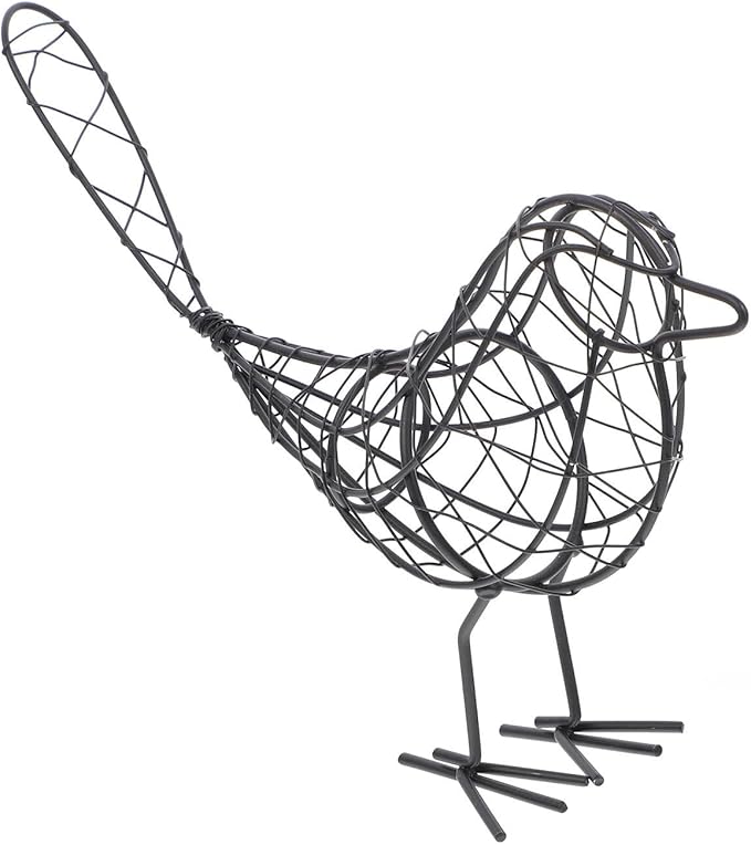 BESPORTBLE 1Pc 20x23cm Garden Figurines Creative Metal Iron Wire Bird Craft Garden Collectible Statue for Decoration Garden(Black)