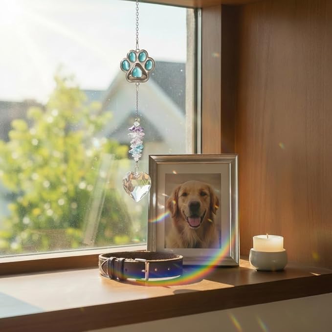 Pet Memorial Gifts for Dogs Cats: Heart Crystal Suncatcher Dog Memorial Gifts Loss of Dog Sympathy Gift Pet Remembrance Gift for Grieving Friends Family Member, Cat Memorial Gifts for Loss of Cat