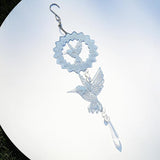 LONGSHENG - SINCE 2001 - Crystal Suncatcher Wind Spinner Pendant Hanging Silver Hummingbird Ornament Rainbow Maker Garden Patio Sun Catcher Glass Crystals for Indoor Outdoor Decoration
