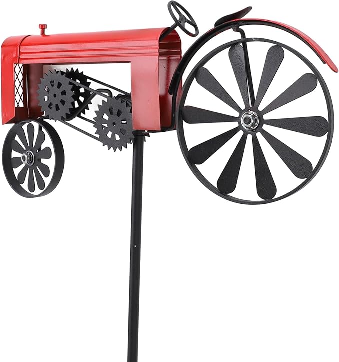 Farm Tractor Windmill,Tractor Wind Spinner Yard Ground Stake Statue Garden Windmill Decoration Lawn Floor Stakes Art Ornament for Outdoor Garden Yard Patio Decor (Red)
