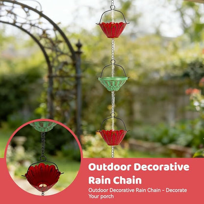 dreamysoul Rain Chains for Outside, 10 FT Decorative Rain Catcher Chains with 16 Cups, Adjustable Rain Chain for Gutters, Downspout, Eaves, Drainage
