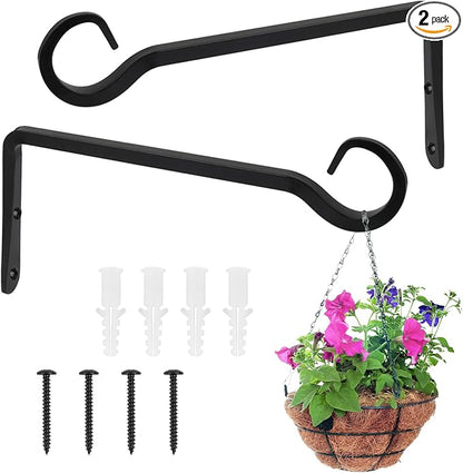 2 Pack Plant Hanger Bracket, 8 Inch Plant Hangers Outdoor, Metal Plant Hooks for Hanging Plants, Bird Feeder, Flower Basket, Wind Chimes, Lantern, Indoor Outdoor (Black)