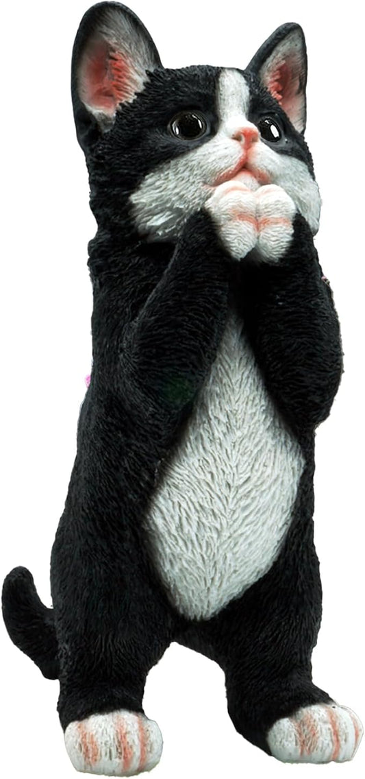 Elenon Cat Garden Statue Decorative for Yard, Praying Black & White Cat Figurines Home Lawn Decor, Patio Kitten Tuxedo Statues Pets Memorial Ornament for Cat Lovers